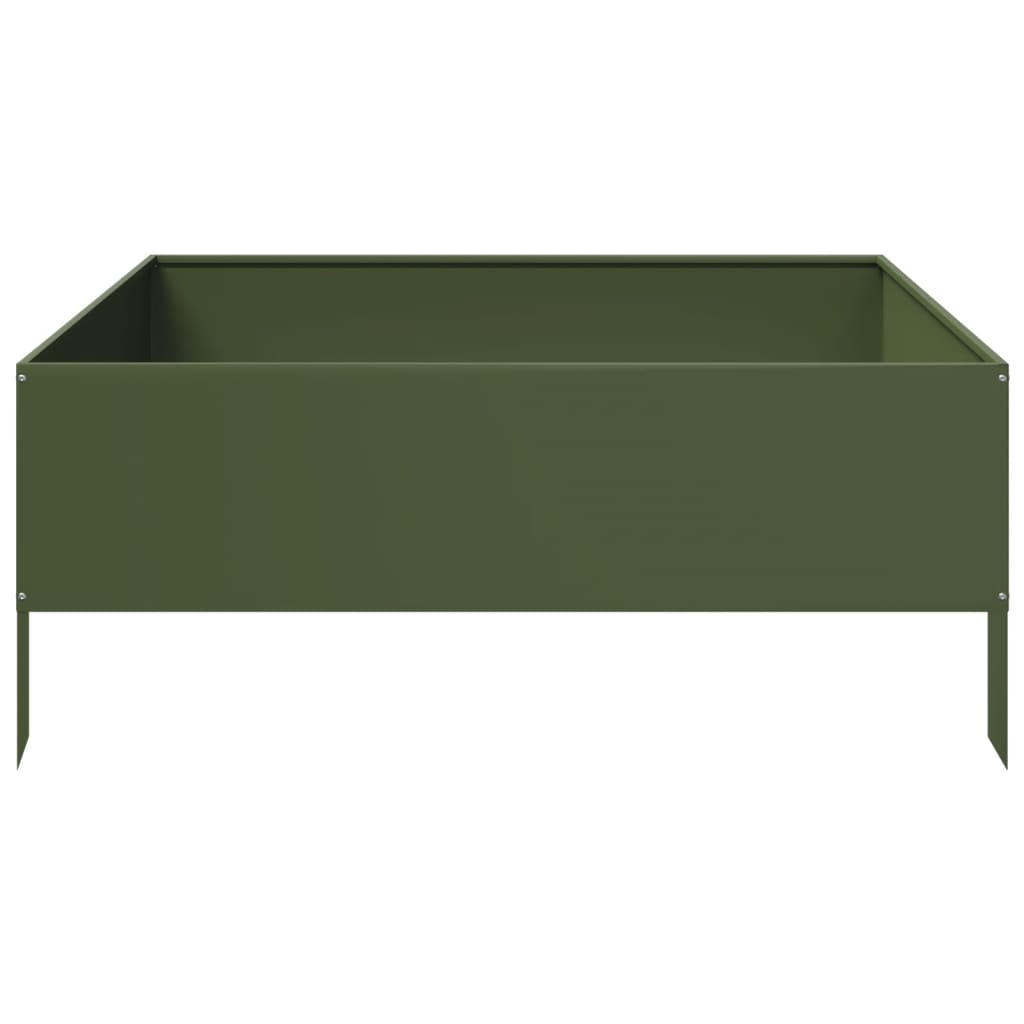 Fioriera Rialzata Giardino Verde Oliva 100x100x25 cm Acciaio