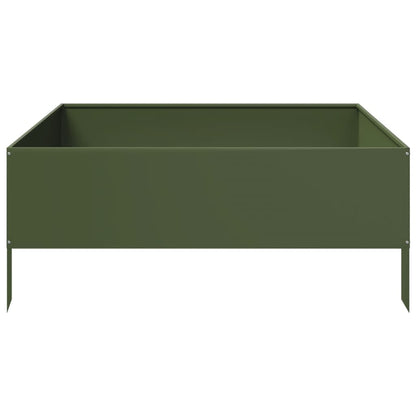 Fioriera Rialzata Giardino Verde Oliva 100x100x25 cm Acciaio