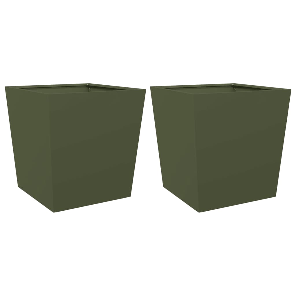 Fioriere da Giardino 2 pz Verde Oliva 50x50x50 cm in Acciaio