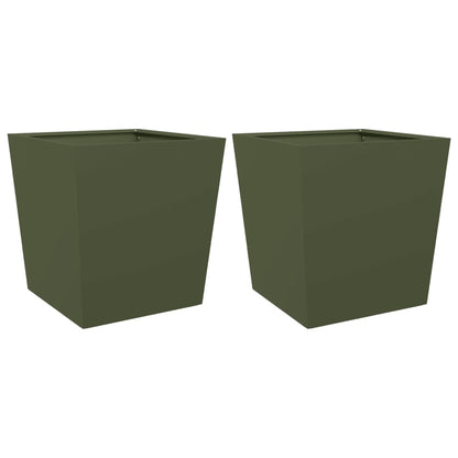 Fioriere da Giardino 2 pz Verde Oliva 50x50x50 cm in Acciaio