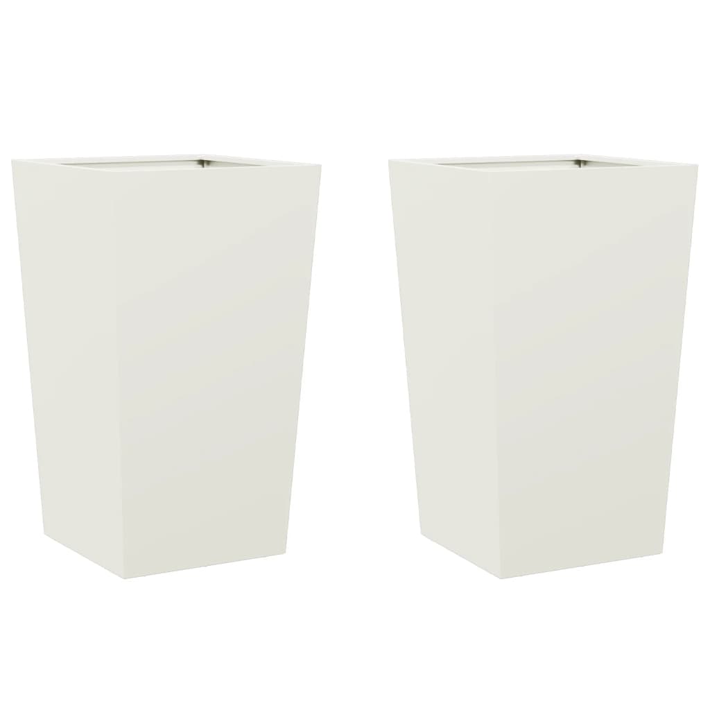 Fioriere da Giardino 2 pz Bianche 45x45x75 cm in Acciaio