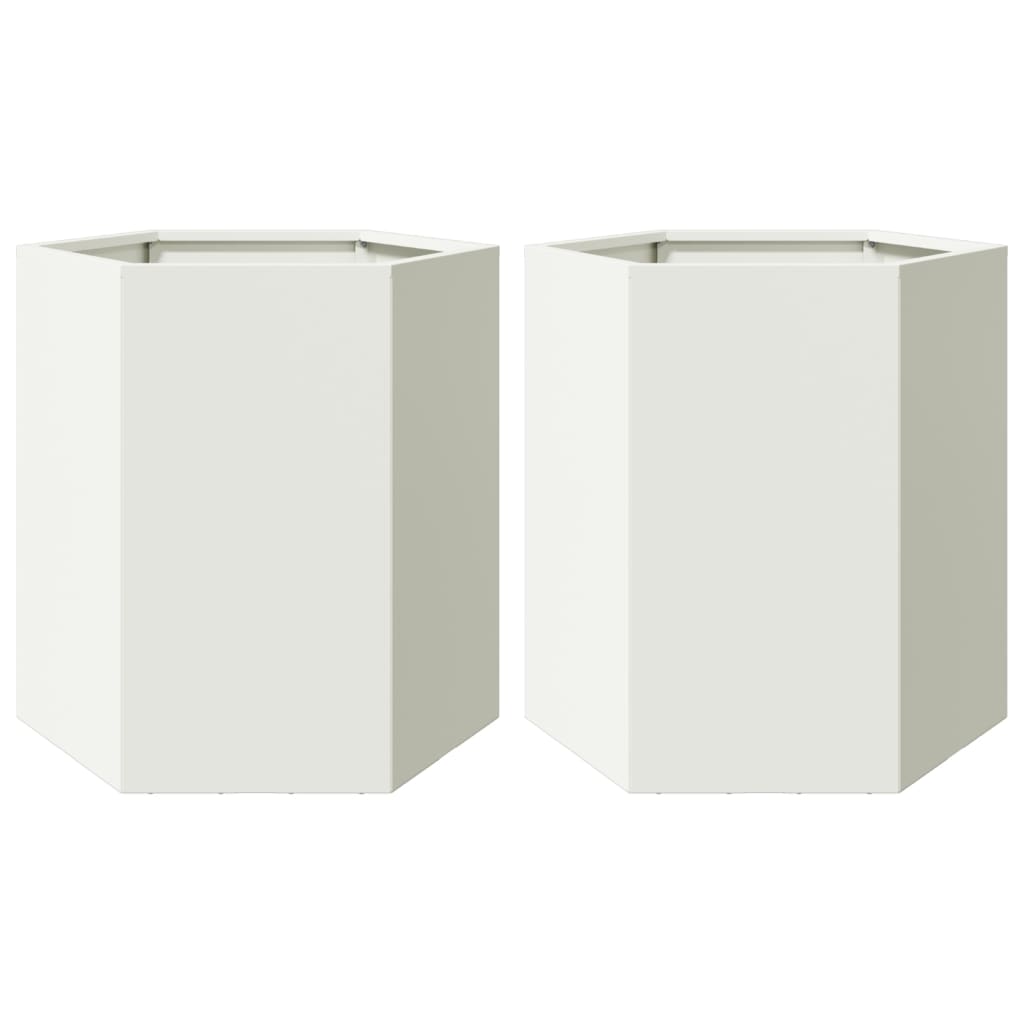 Fioriere da Giardino 2 pz Esagono Bianco 46x40x45 cm Acciaio