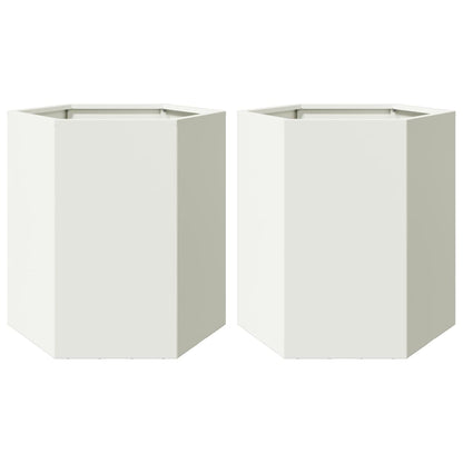 Fioriere da Giardino 2 pz Esagono Bianco 46x40x45 cm Acciaio