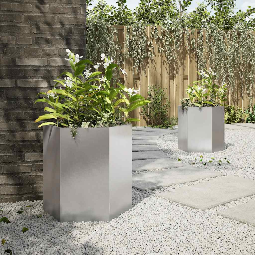 Fioriere da Giardino 2pz Nera Esagono Acciaio inossidabile