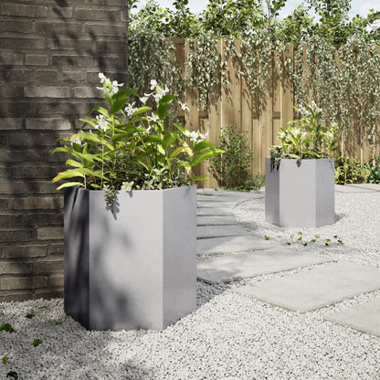 Fioriere da Giardino 2 pz Esagono 46x40x45cm Acciaio Zincato