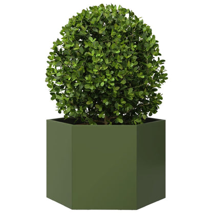 Fioriera da Giardino Verde Oliva Esagono 69x60x45 cm in Acciaio