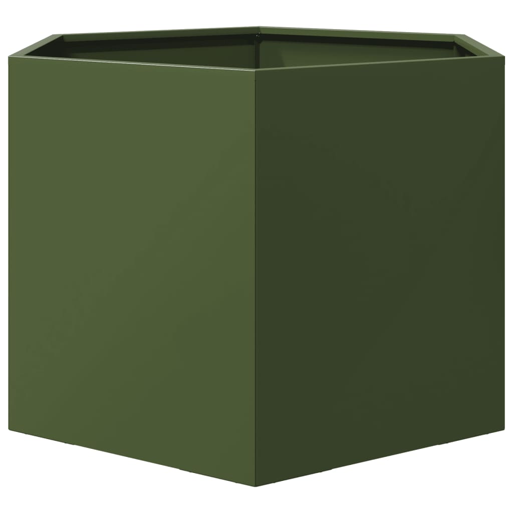 Fioriera da Giardino Verde Oliva Esagono 69x60x45 cm in Acciaio