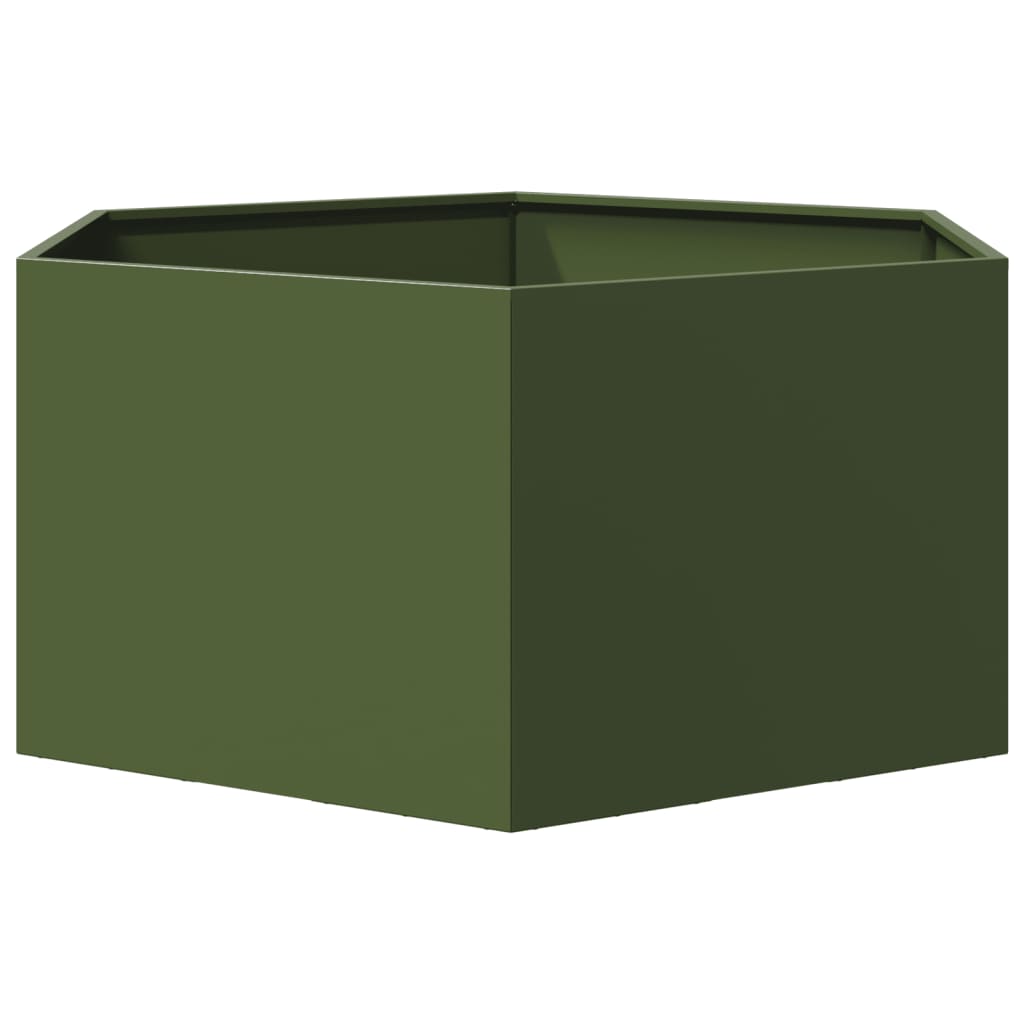Fioriera da Giardino Verde Oliva Esagono 104x90x45 cm Acciaio