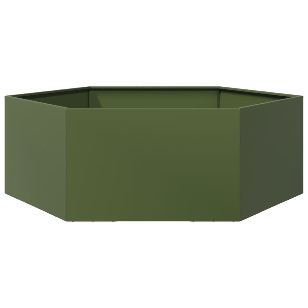 Fioriera da Giardino Verde Oliva Esagono 138x120x45 cm Acciaio