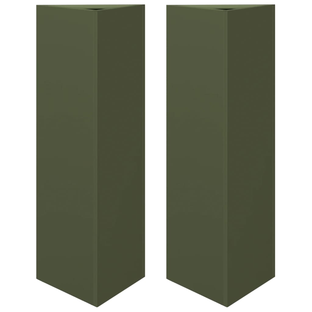 Fioriere 2 pz Verde Oliva Triangolari 30x26x75 cm in Acciaio