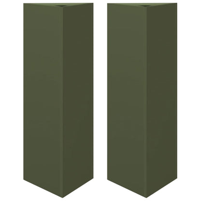 Fioriere 2 pz Verde Oliva Triangolari 30x26x75 cm in Acciaio