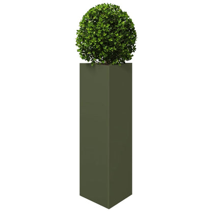 Fioriere 2 pz Verde Oliva Triangolari 30x26x75 cm in Acciaio
