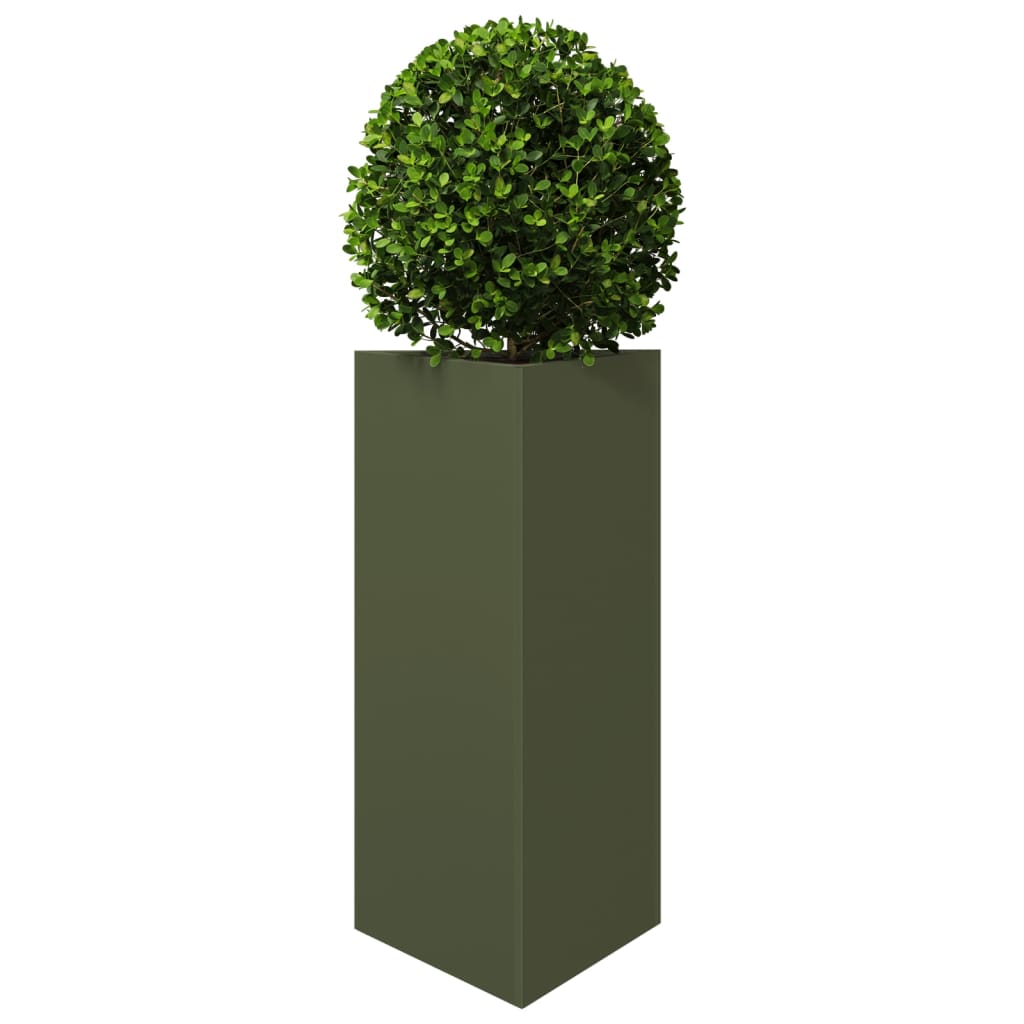 Fioriere 2 pz Verde Oliva Triangolari 40x34,5x70 cm in Acciaio