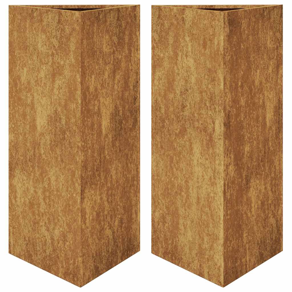 Fioriere da Giardino 2 pz Triangolari 40x40x75cm Acciaio Corten