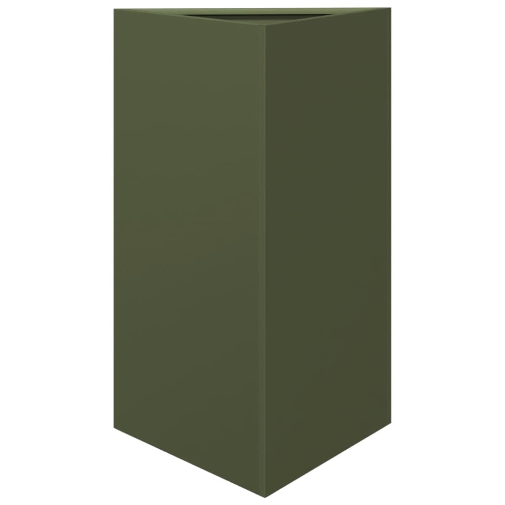 Fioriera da Giardino Verde Oliva Triangolare 50x43x75cm Acciaio