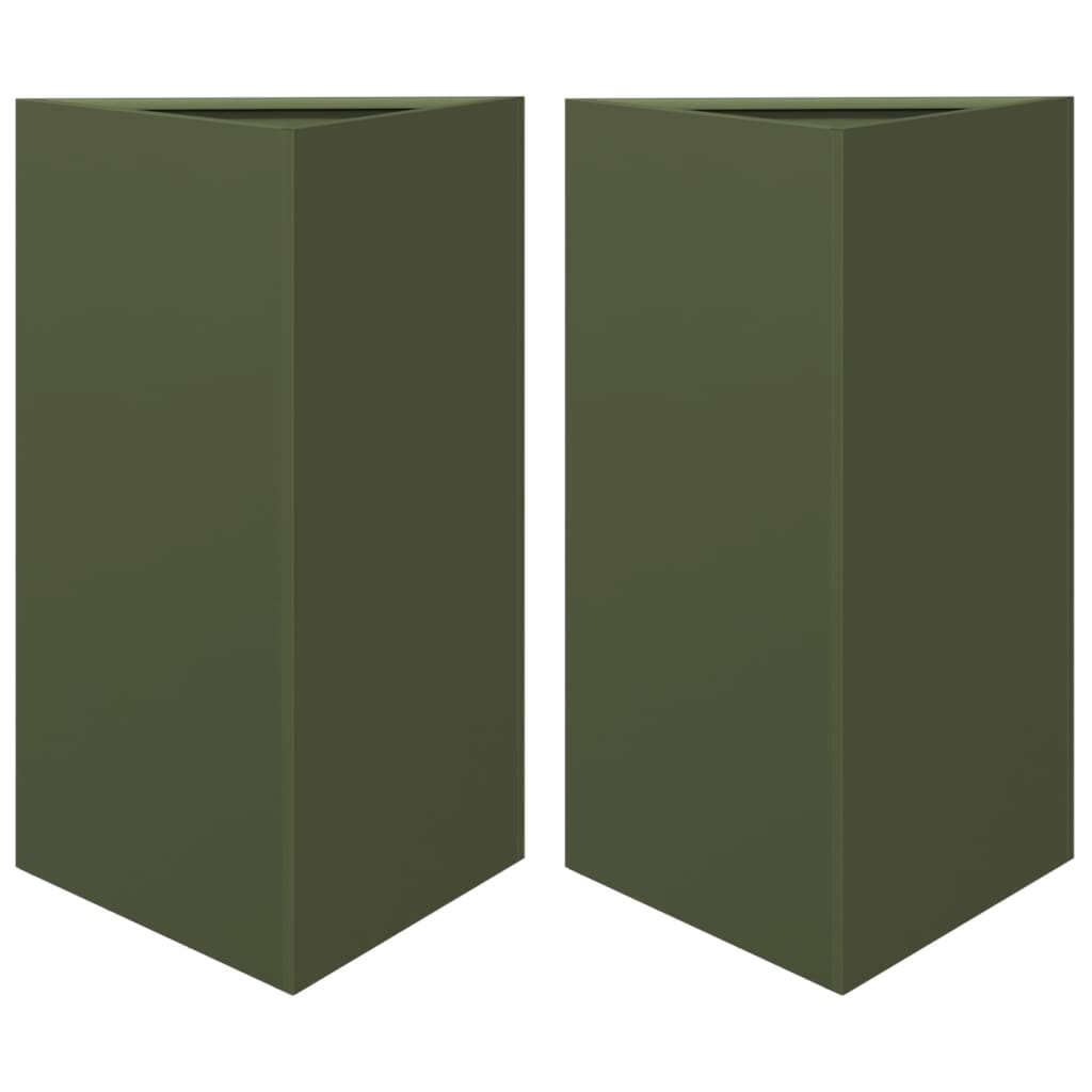 Fioriere 2 pz Verde Oliva Triangolari 50x43x75 cm in Acciaio