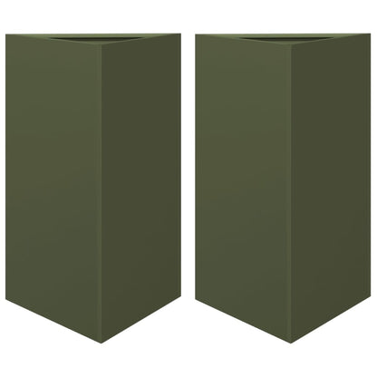 Fioriere 2 pz Verde Oliva Triangolari 50x43x75 cm in Acciaio