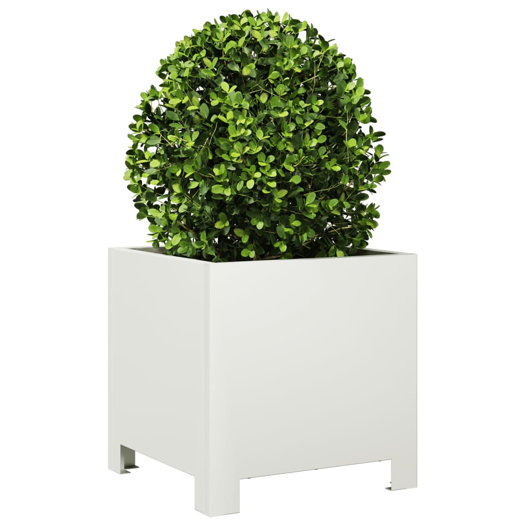 Fioriere da Giardino 2 pz Bianche 30x30x30 cm in Acciaio