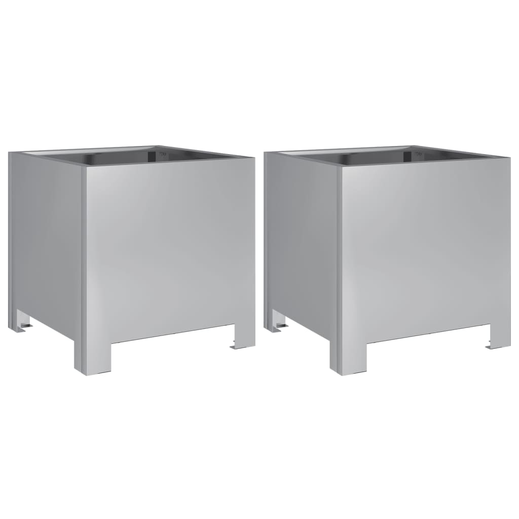 Fioriere da Giardino 2 pz 30x30x30 Grigie in Acciaio Zincato