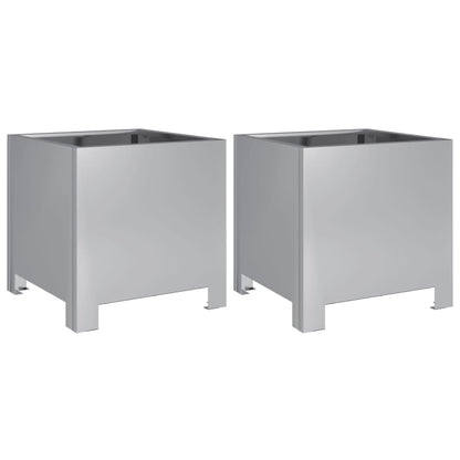 Fioriere da Giardino 2 pz 30x30x30 Grigie in Acciaio Zincato