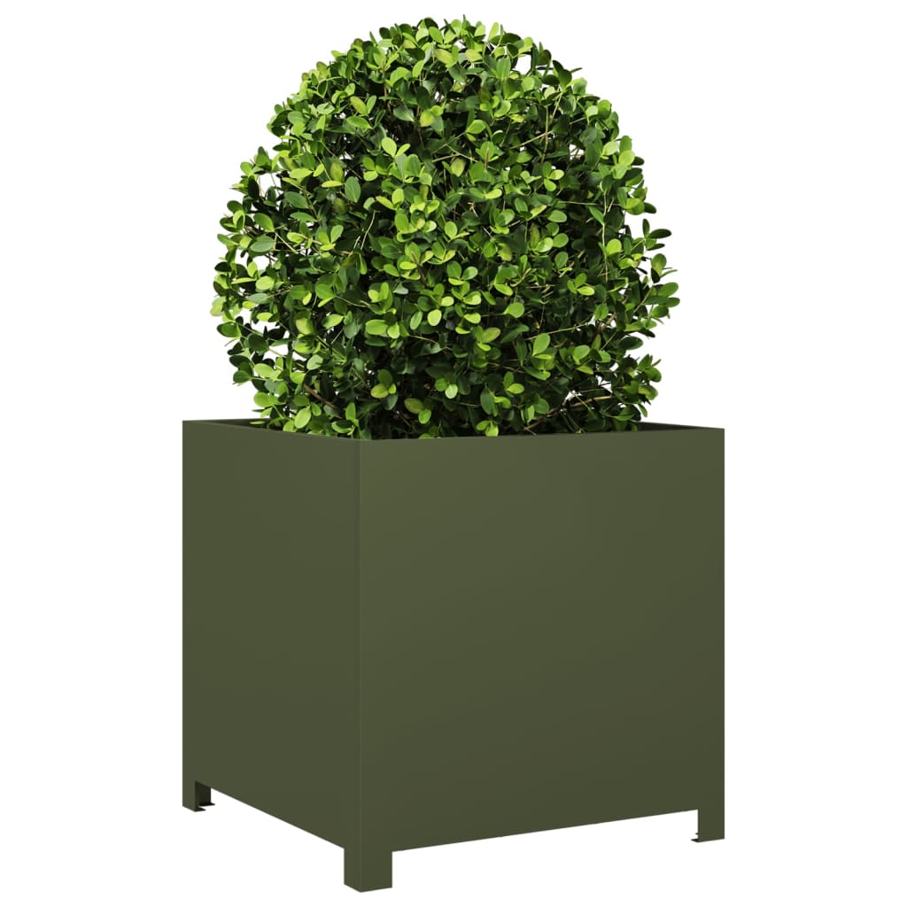 Fioriera da Giardino Verde Oliva 50x50x50 cm in Acciaio