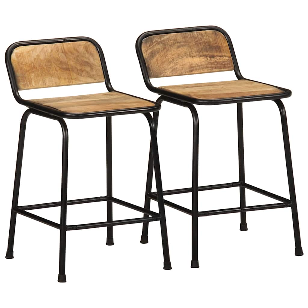 Sgabelli da Bar 2 pz 46x35,5x70 cm Legno Massello Grezzo Mango