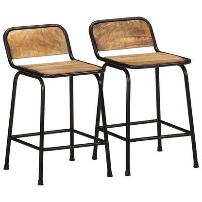 Sgabelli da Bar 2 pz 46x35,5x70 cm Legno Massello Grezzo Mango