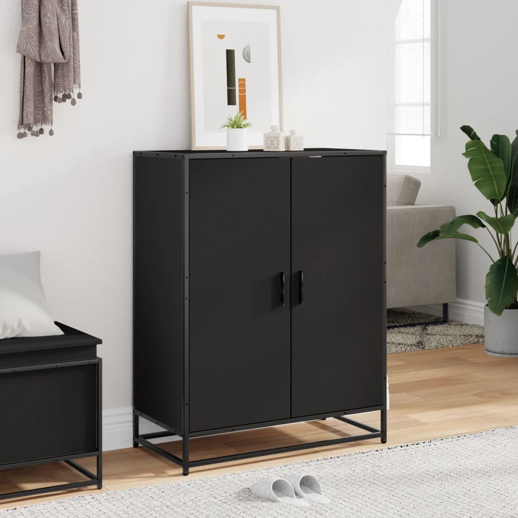 Scarpiera Nera 75x38x97,5 cm in Truciolato e Metallo