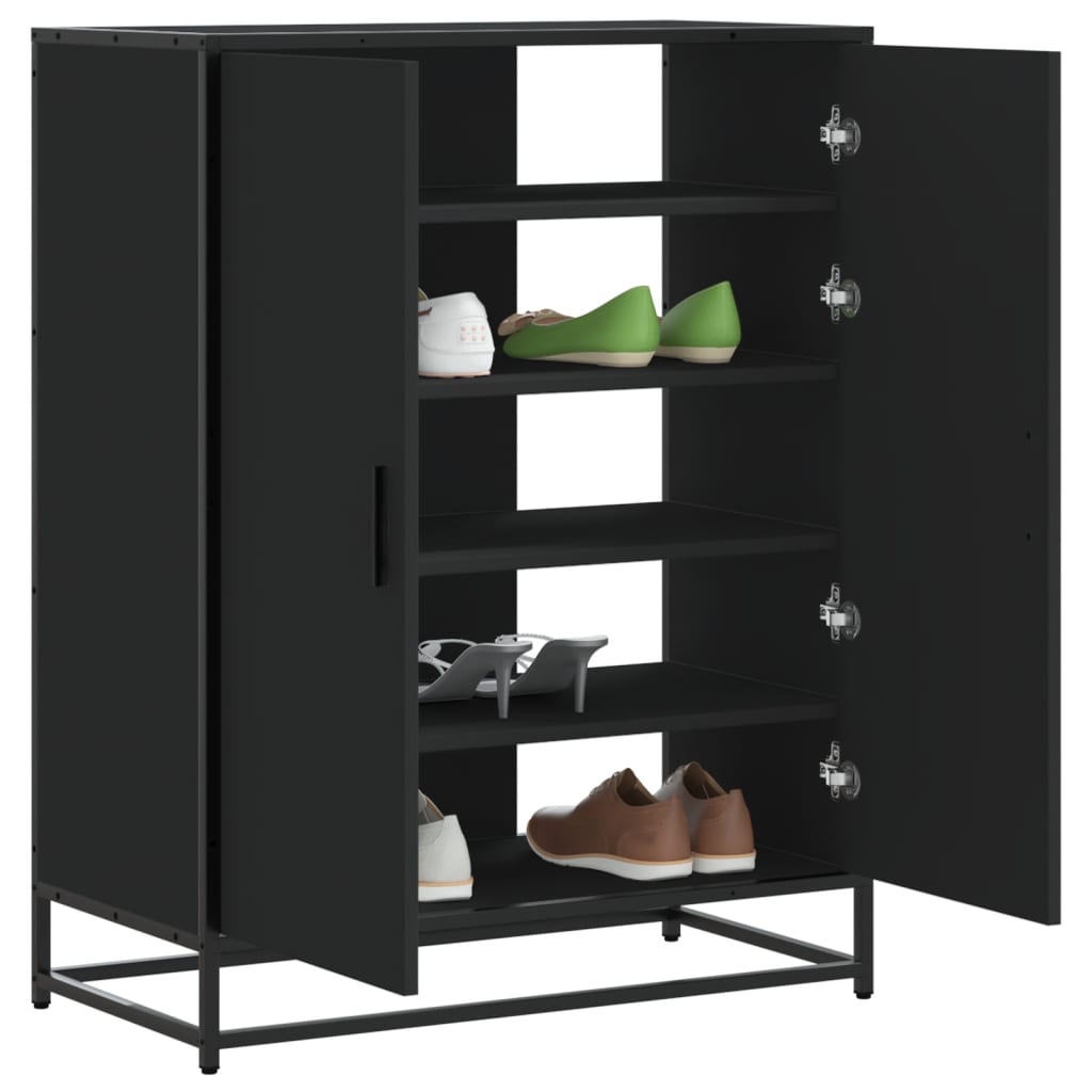 Scarpiera Nera 75x38x97,5 cm in Truciolato e Metallo
