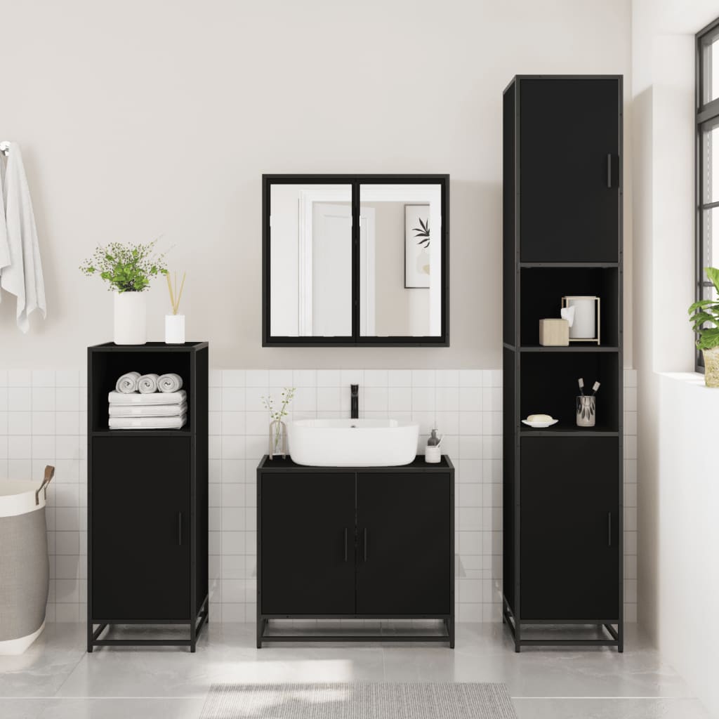 Mobile da Bagno Nero 35x37,5x188,5 cm in Truciolato e Metallo