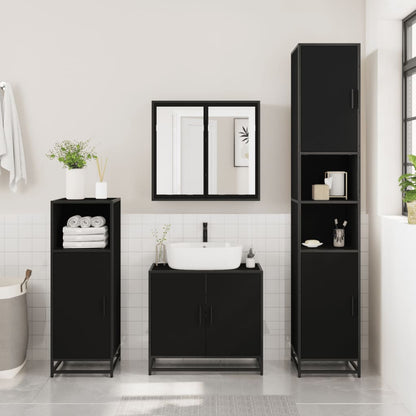 Mobile da Bagno Nero 35x37,5x188,5 cm in Truciolato e Metallo