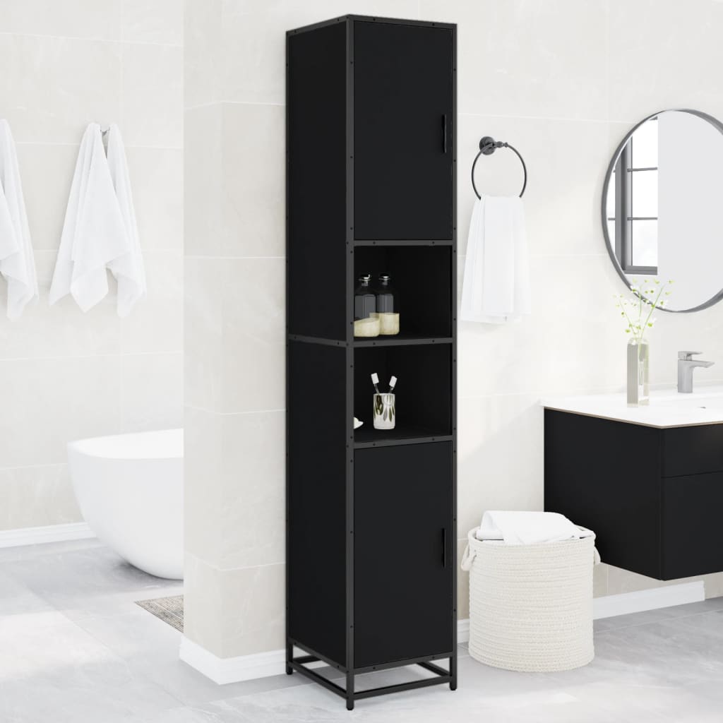 Mobile da Bagno Nero 35x37,5x188,5 cm in Truciolato e Metallo