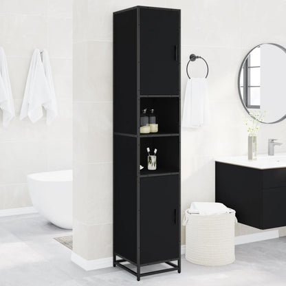 Mobile da Bagno Nero 35x37,5x188,5 cm in Truciolato e Metallo