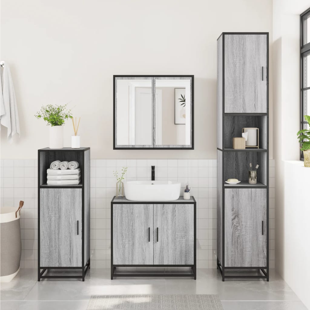 Mobile da Bagno Grigio 35x37,5x188,5 cm in Truciolato e Metallo