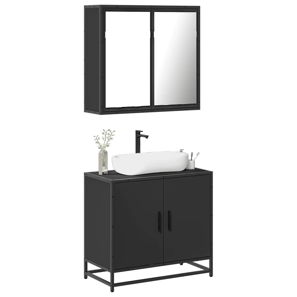 Set Mobili da Bagno 2 pz Nero in Legno Multistrato