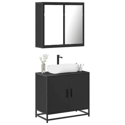 Set Mobili da Bagno 2 pz Nero in Legno Multistrato