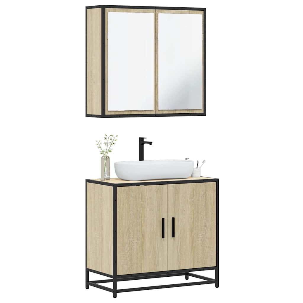 Set Mobili da Bagno 2 pz Rovere Sonoma in Legno Multistrato