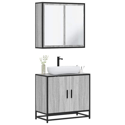 Set Mobili da Bagno 2 pz Grigio Sonoma in Legno Multistrato