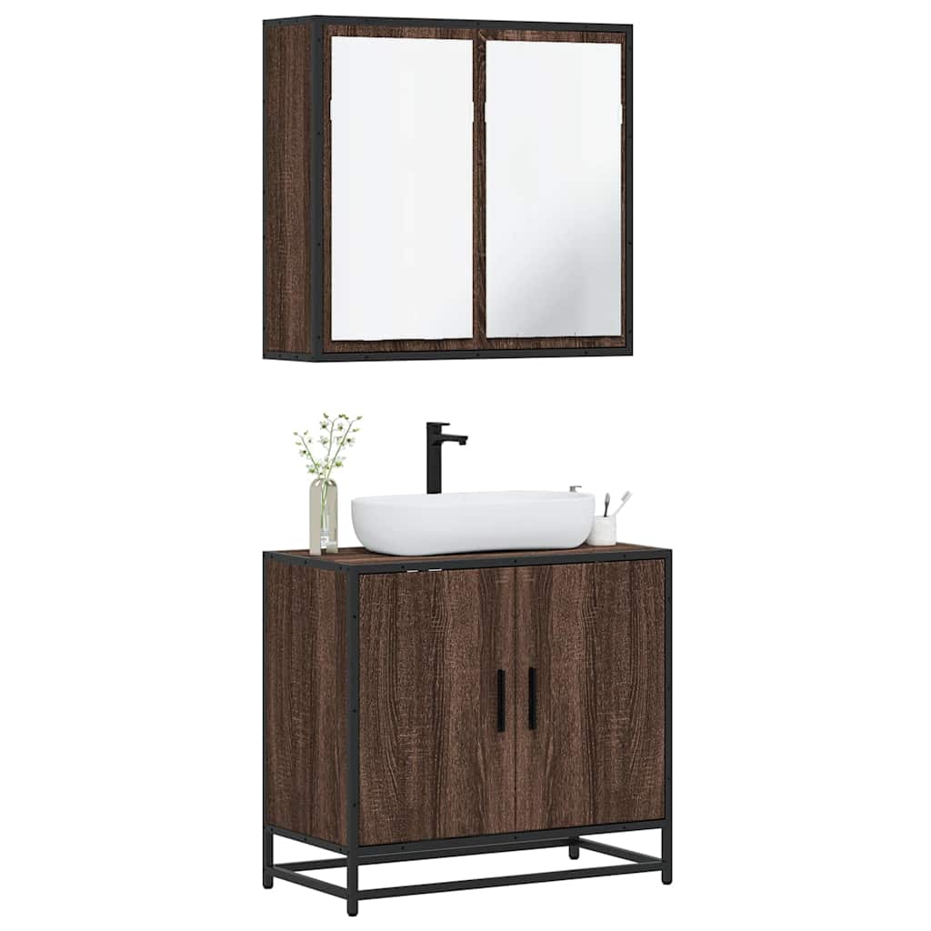 Set Mobili da Bagno 2 pz Rovere Marrone in Legno Multistrato