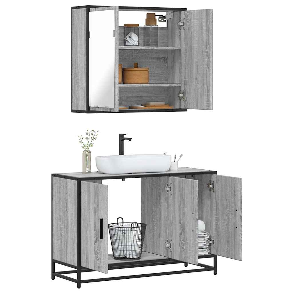 Set Mobili da Bagno 2 pz Grigio Sonoma in Legno Multistrato