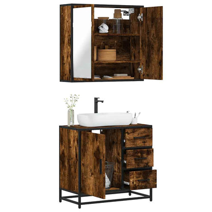 Set Mobili da Bagno 2 pz Rovere Fumo in Legno Multistrato