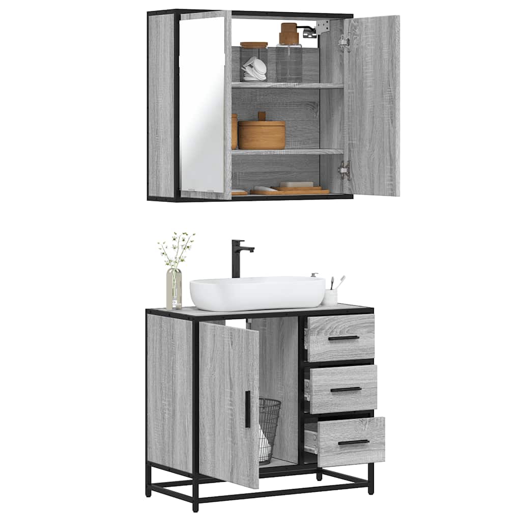 Set Mobili da Bagno 2 pz Grigio Sonoma in Legno Multistrato