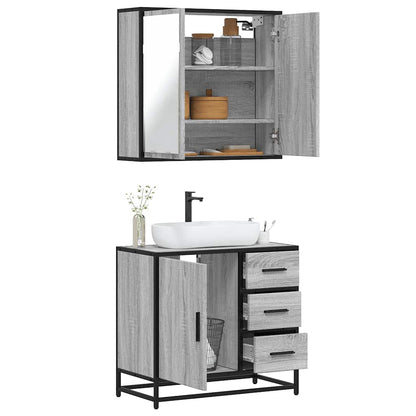Set Mobili da Bagno 2 pz Grigio Sonoma in Legno Multistrato