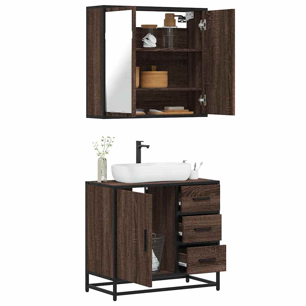 Set Mobili da Bagno 2 pz Rovere Marrone in Legno Multistrato