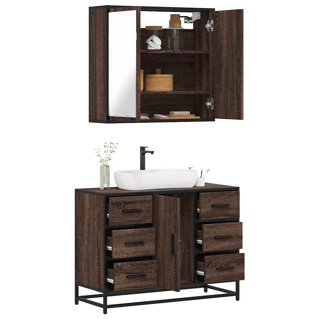 Set Mobili da Bagno 2 pz Rovere Marrone in Legno Multistrato