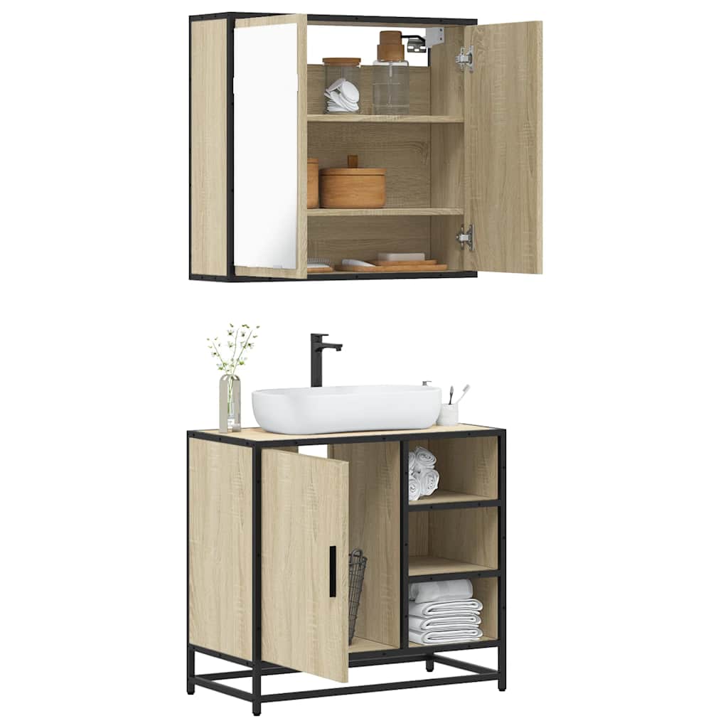 Set Mobili da Bagno 2 pz Rovere Sonoma in Legno Multistrato
