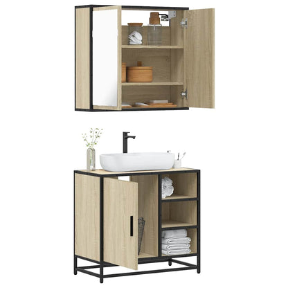 Set Mobili da Bagno 2 pz Rovere Sonoma in Legno Multistrato