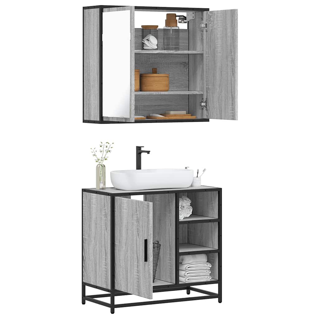 Set Mobili da Bagno 2 pz Grigio Sonoma in Legno Multistrato