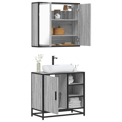 Set Mobili da Bagno 2 pz Grigio Sonoma in Legno Multistrato
