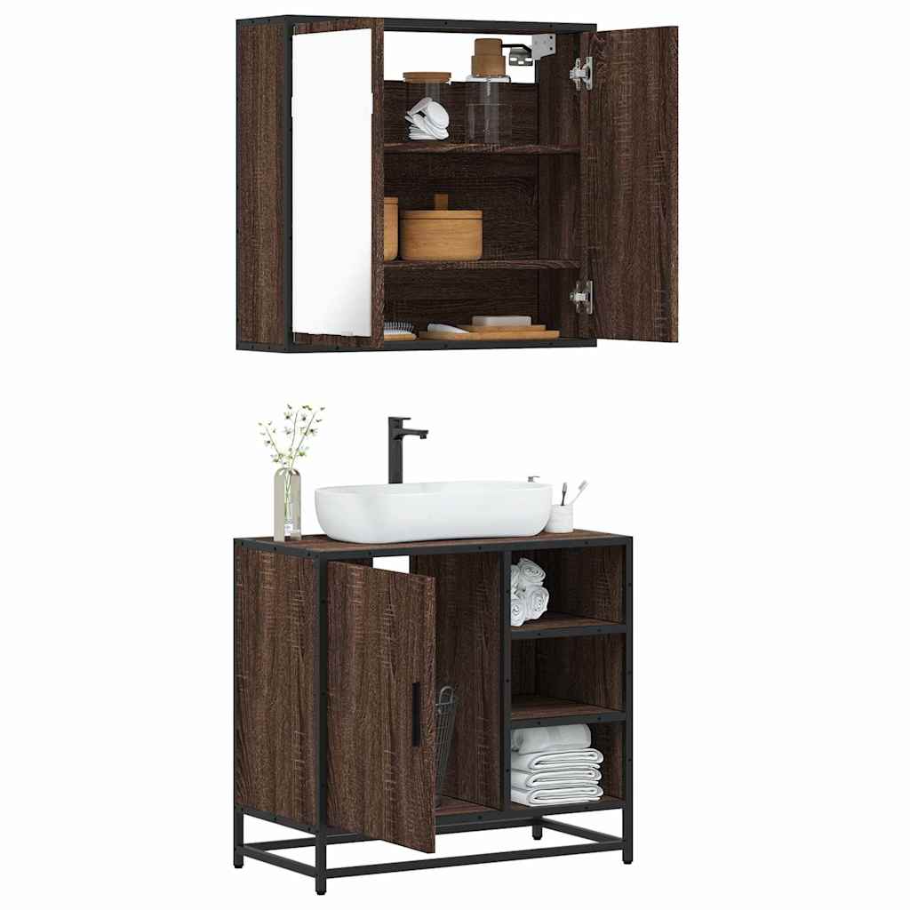 Set Mobili da Bagno 2 pz Rovere Marrone in Legno Multistrato